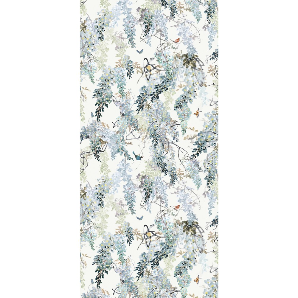 Wisteria Falls Wallpaper Panel A 216298 by Sanderson in Aqua Blue